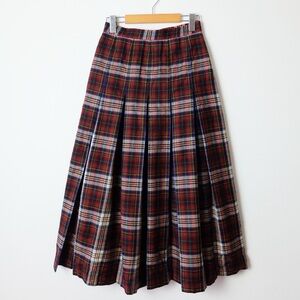 Vintage maxi pleated wool tartan skirt